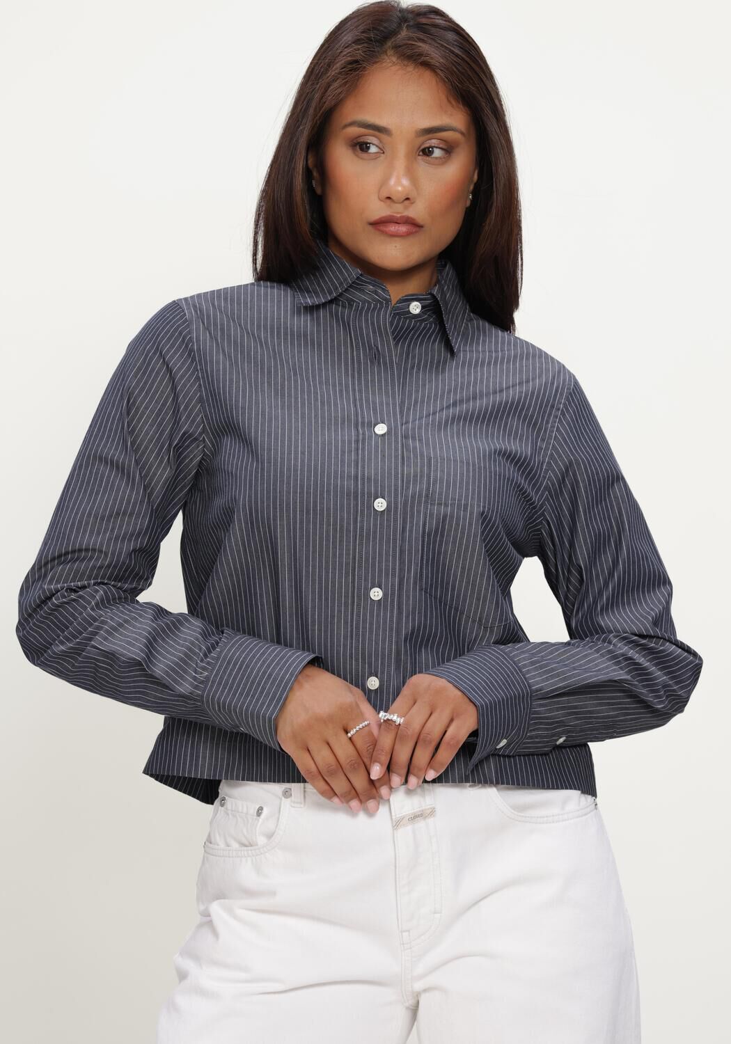 Donkergrijze CLOSED T-shirt CROPPED CLASSIC SHIRT - large