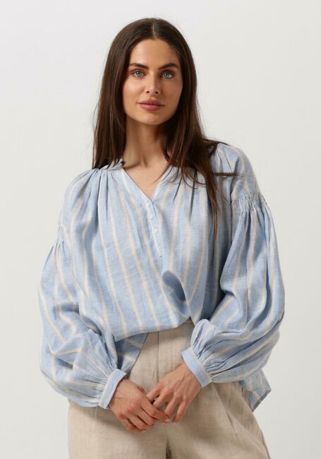 Lichtblauwe MOS MOSH Blouses SAFI STRIPED LINEN SHIRT - large