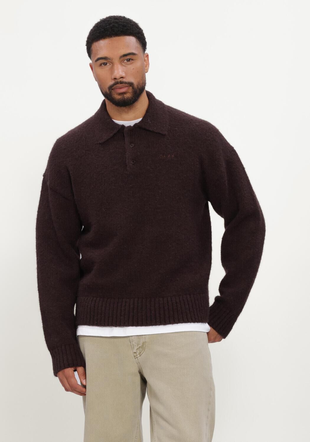 Bruine OLAF HUSSEIN Trui OVERSIZED KNITTED POLO - large