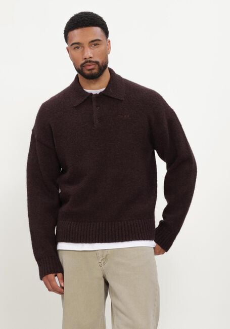 Bruine OLAF HUSSEIN Trui OVERSIZED KNITTED POLO - large