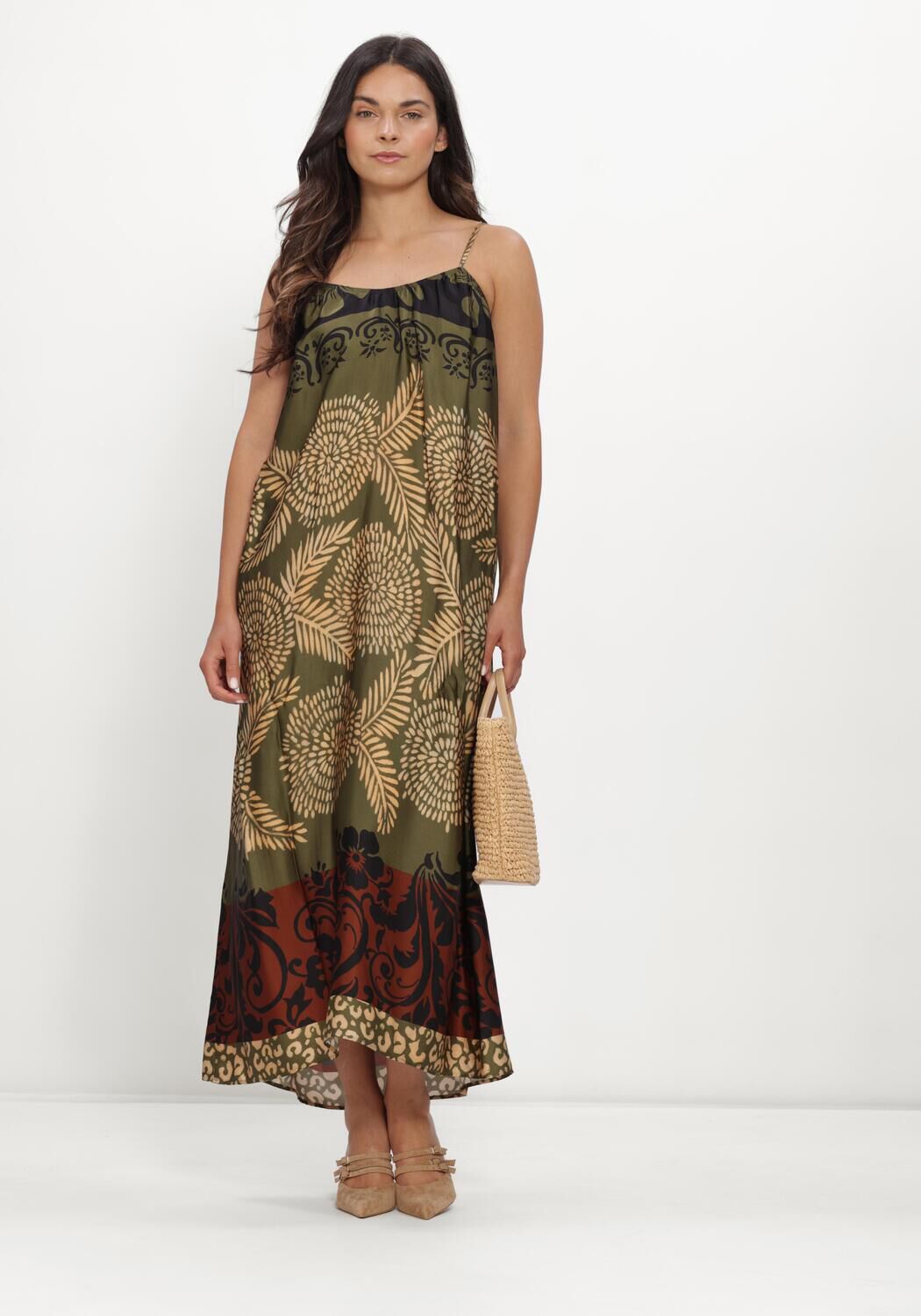 Khaki LUISA CERANO Maxi jurk KLEID - large