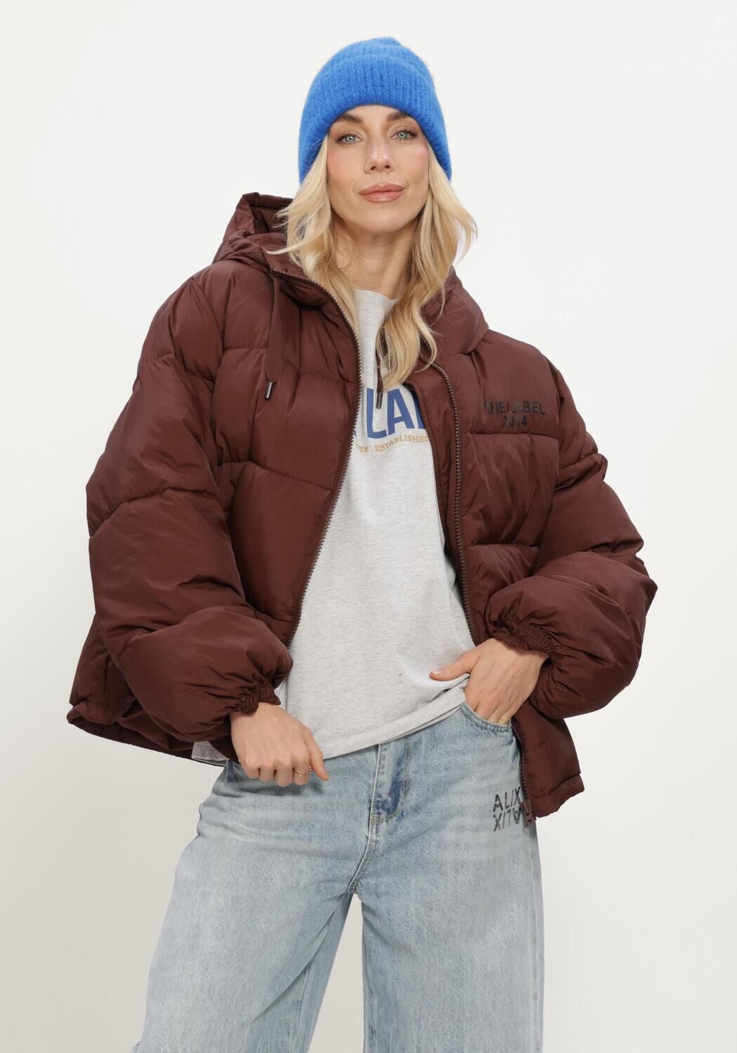 Bruine ALIX THE LABEL Gewatteerde jas LADIES WOVEN PUFFER COAT - large