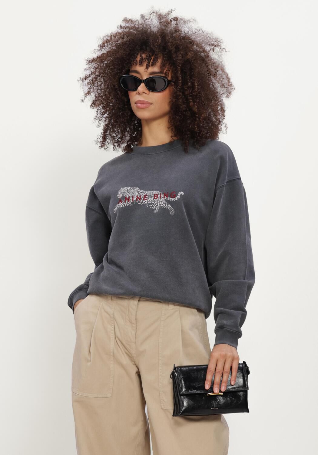Donkergrijze ANINE BING Sweater SPENCER SWEATSHIRT LEOPARD - large