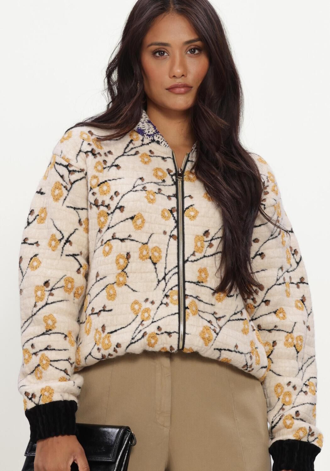 Ecru FORTE FORTE Jack CHERRY BLOSSOM JACQUARD BOMBER - large