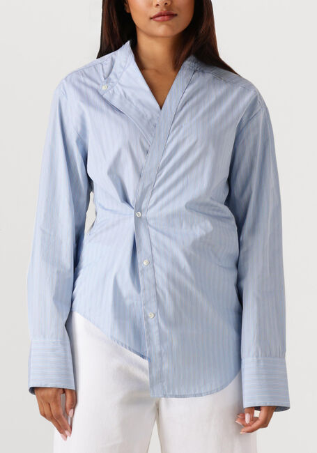 Lichtblauwe ROHE Blouses OVERLAP STRIPED SHIRT - large