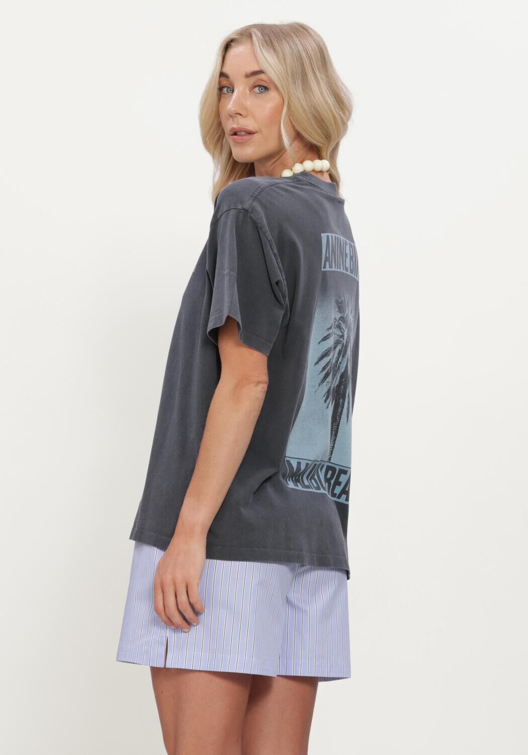 Donkergrijze ANINE BING T-shirt CADE TEE PALM - large