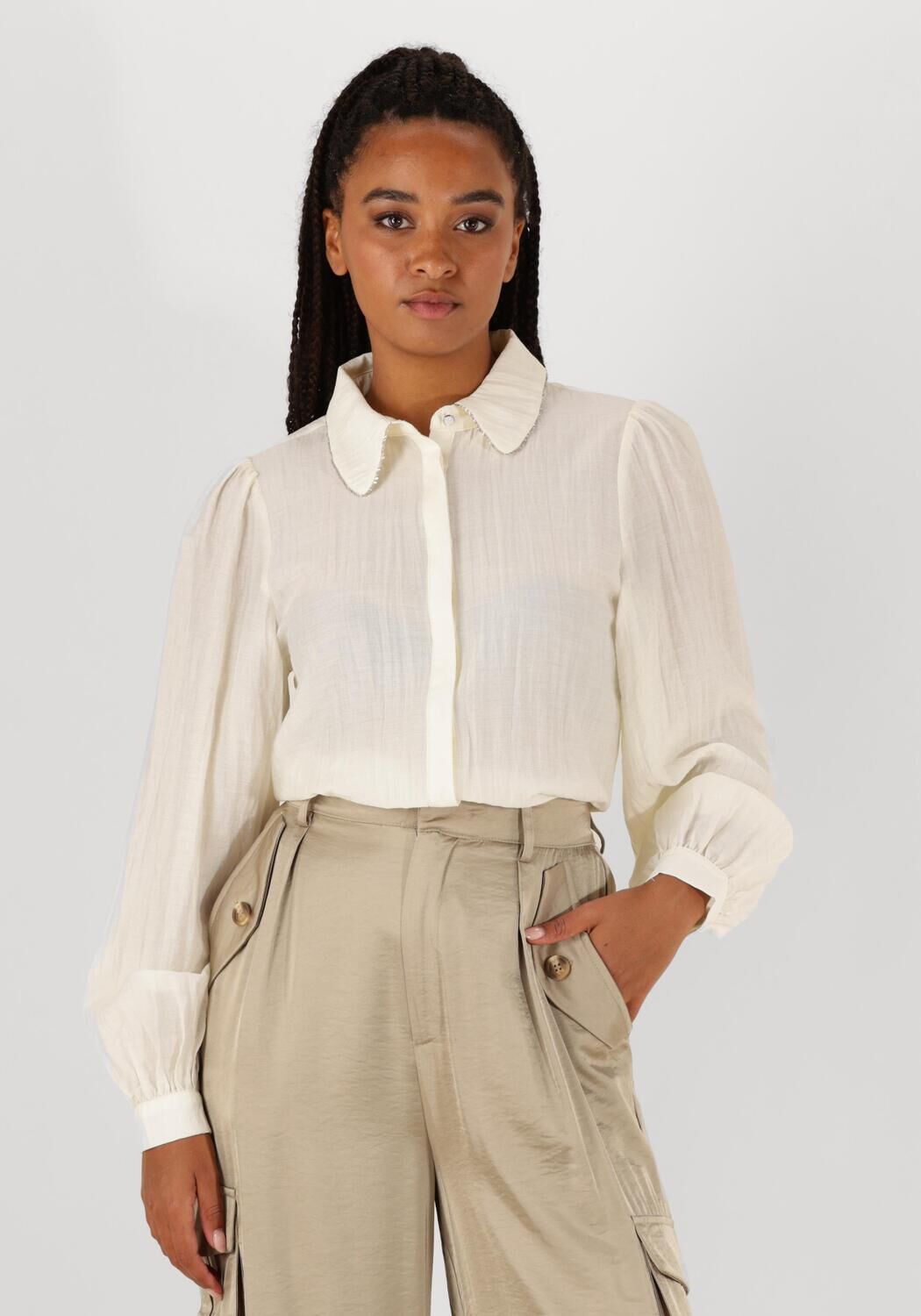 AAIKO Blouse Dames Pillar Chain Twisted Ten 507, Maat: L, Kleur: Ecru