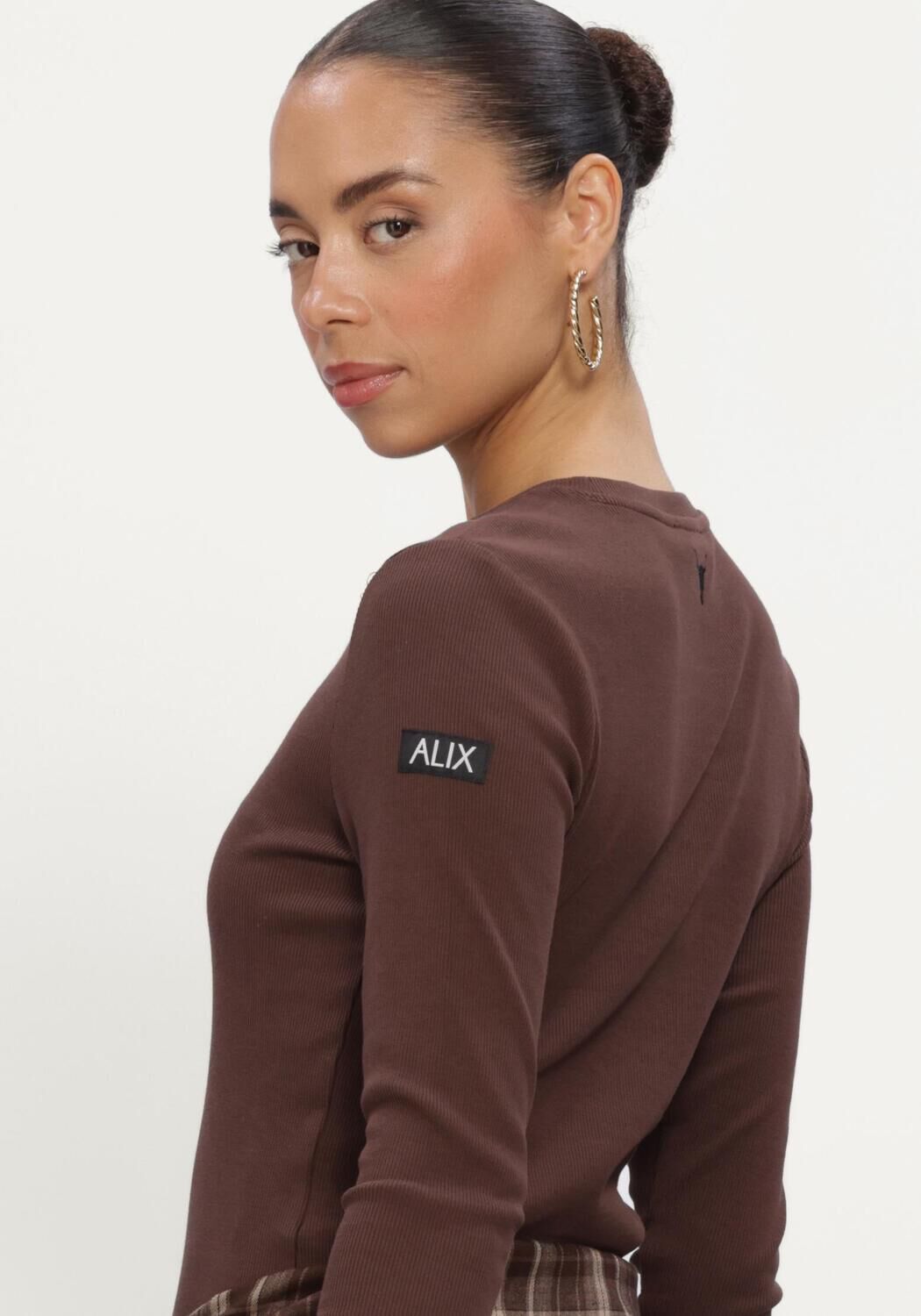 Bruine ALIX THE LABEL Tops & T-shirts LADIES KNITTED RIB LONGSLEEVE T-SHIRT - large