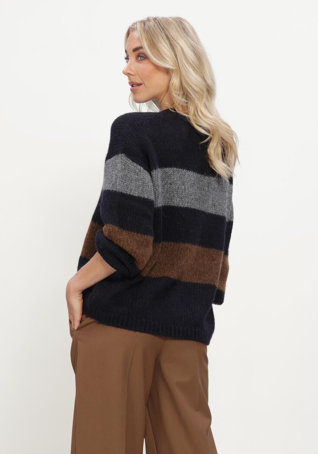 Donkerblauwe LUISA CERANO Trui ALPAKA-MIX-PULLOVER MIT MUSTER - large