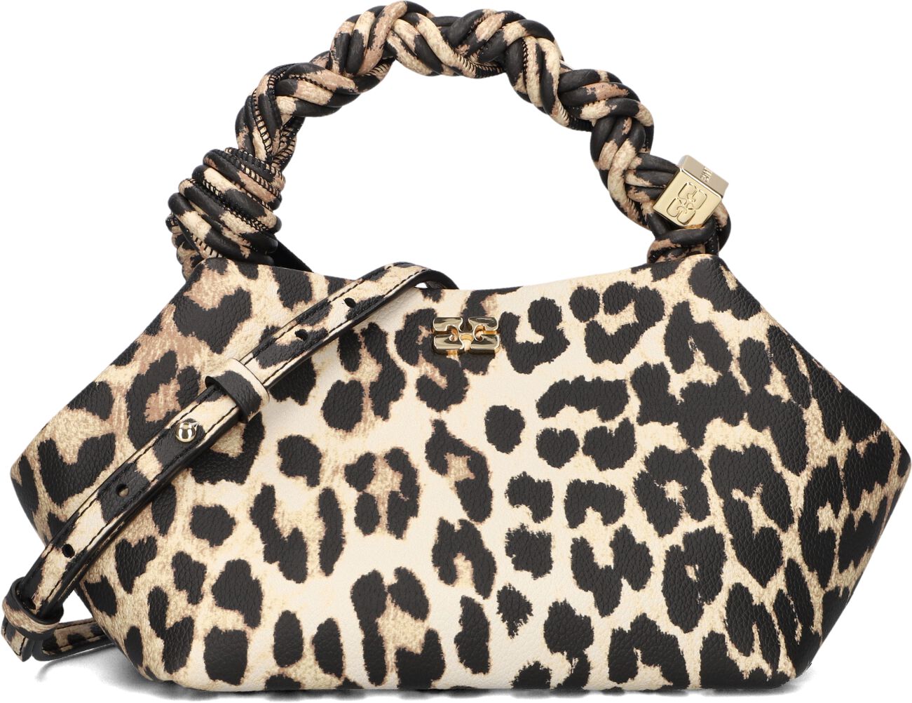 Ganni Ganni Handtas Dames Bou Small Grained Printed, Materiaal: Leer, Kleur: Beige