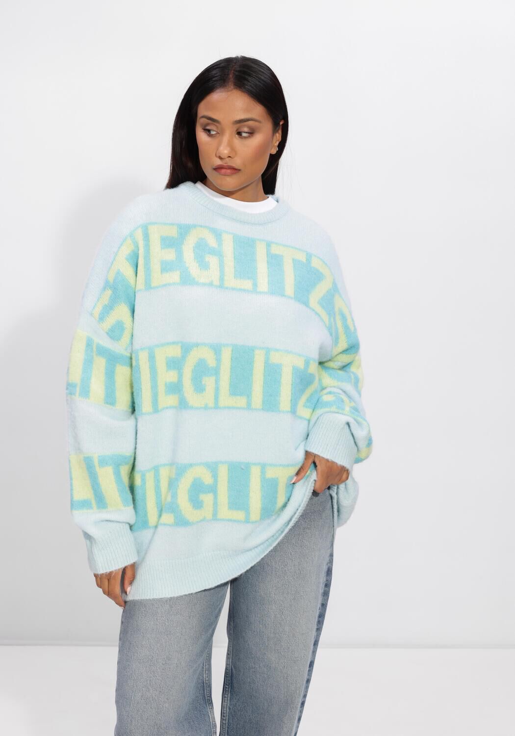 Lichtblauwe STIEGLITZ Trui KEISHA KNITTED SWEATER - large