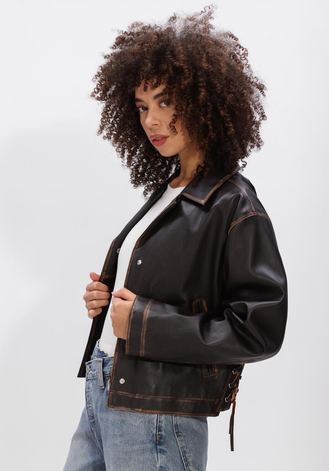 Bruine ALTER EGO Leren jas FALLON - large