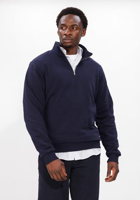 Donkerblauwe LES DEUX Trui NORREGAARD TONAL HALF-ZIP SWEATSHIRT - large
