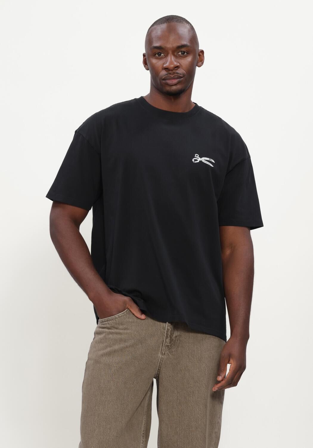 Zwarte DENHAM T-shirt STENCIL SS TEE - large