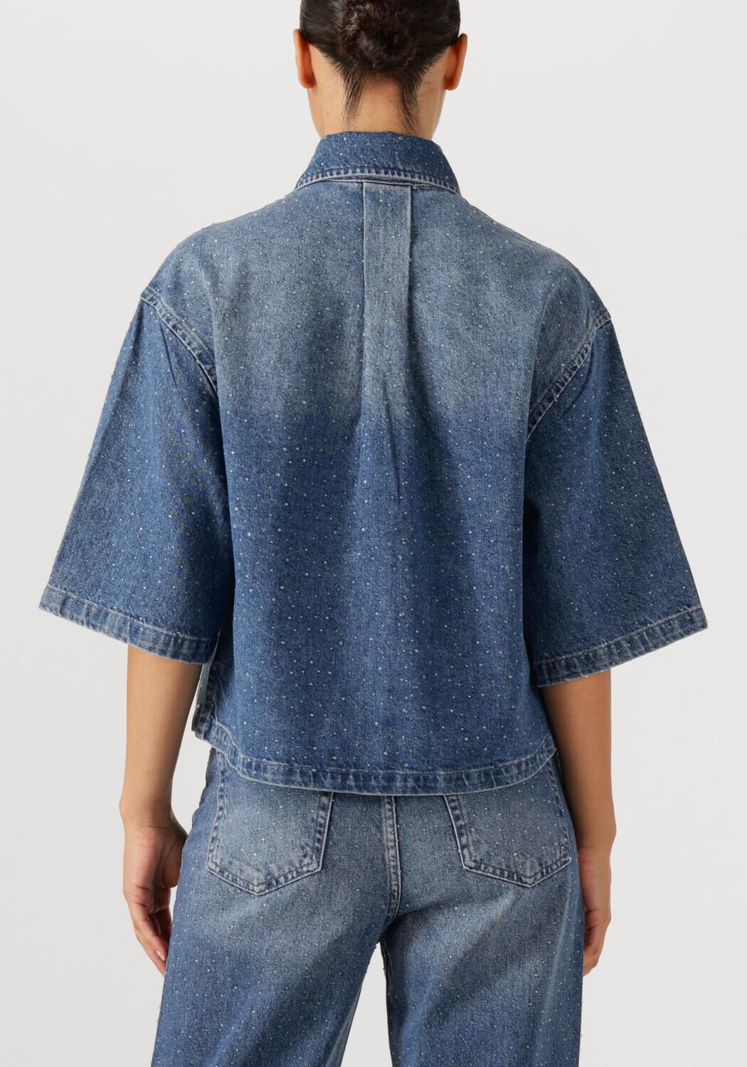 Blauwe DANTE6 Blouses DAISY RHINESTONE DENIM SHIRT - large