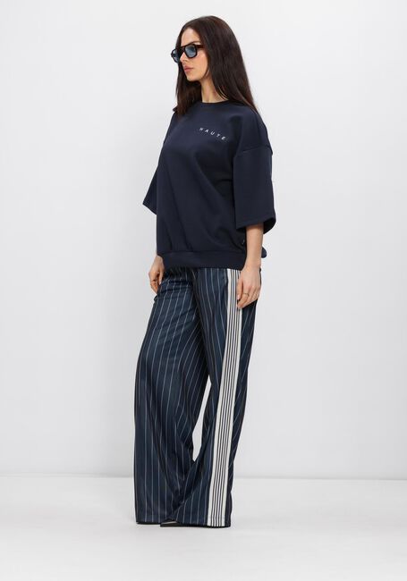 Donkerblauwe HAUTE L'AMITI&Eacute; Wijde broek BAGGY PIN STRIPE TRACK TALL PANTS - large