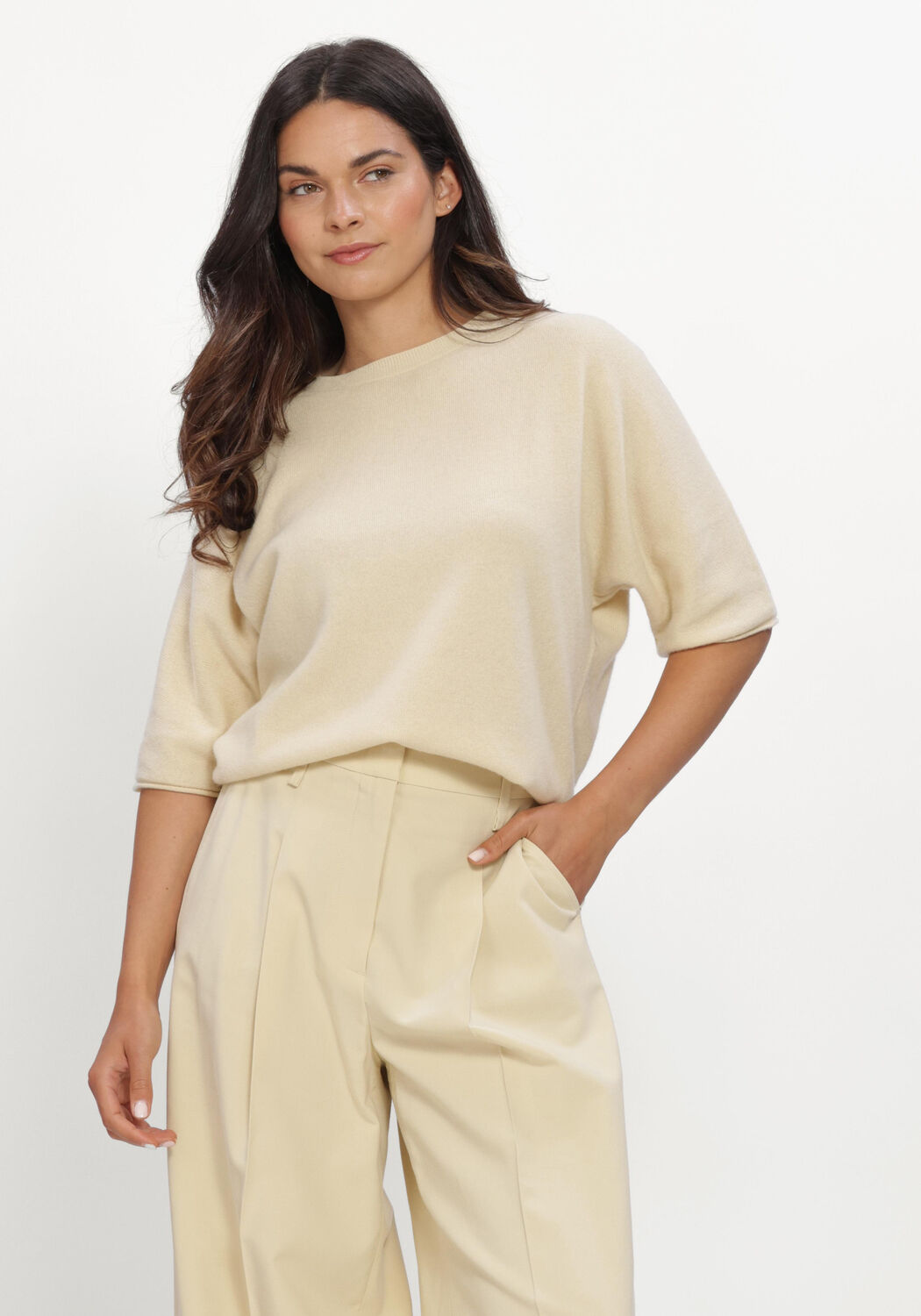 Beige LUISA CERANO Top PULLOVER AUS KASCHMIR-MIX - large