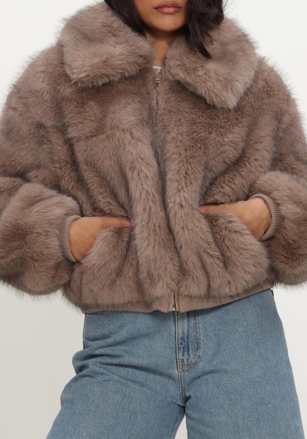 Taupe ALTER EGO Faux fur jas LINN FAUX FUR JACKET - large