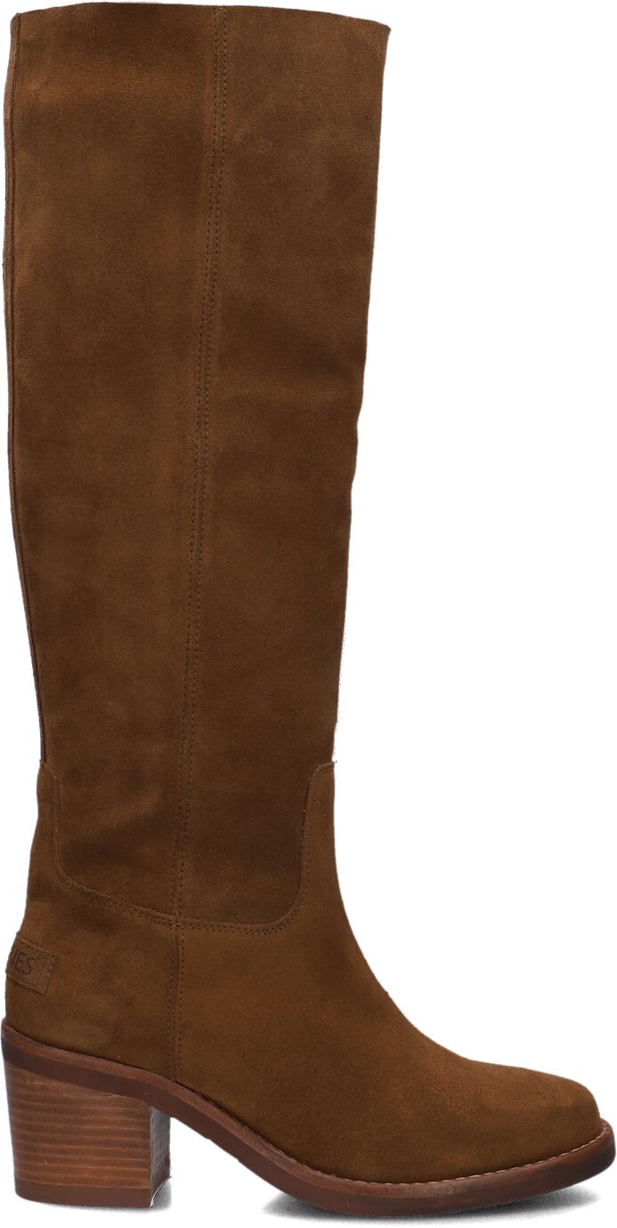 Shabbies Hoge Laarzen Dames Puk Tuba, Maat: 36, Materiaal: Suède, Kleur: Cognac