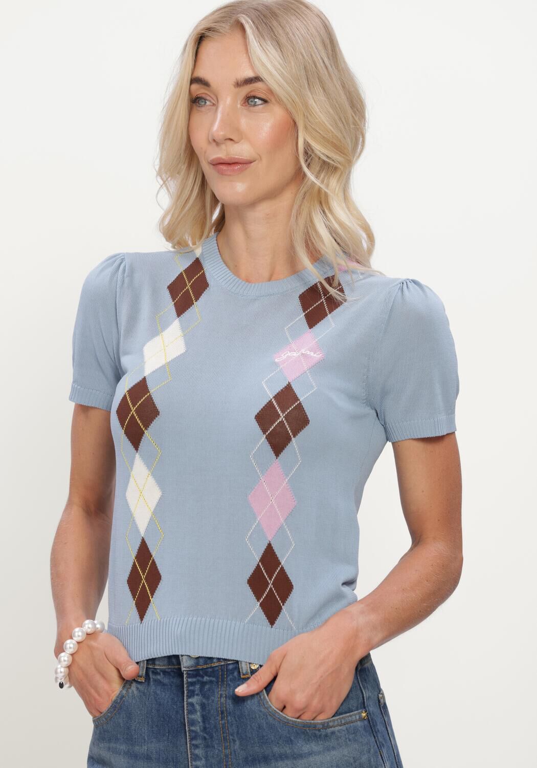 Blauwe GANNI Tops & T-shirts LIGHT COTTON ARGYLE T-SHIRT - large