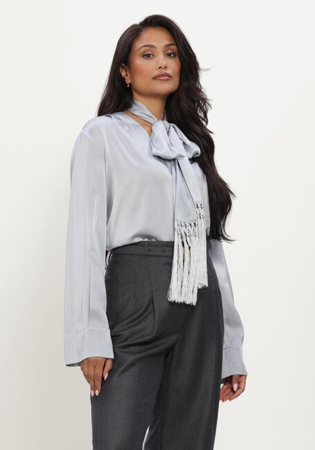 Grijze FORTE FORTE Blouses SILK SATIN SHIRT WITH FRINGED SCARF - large