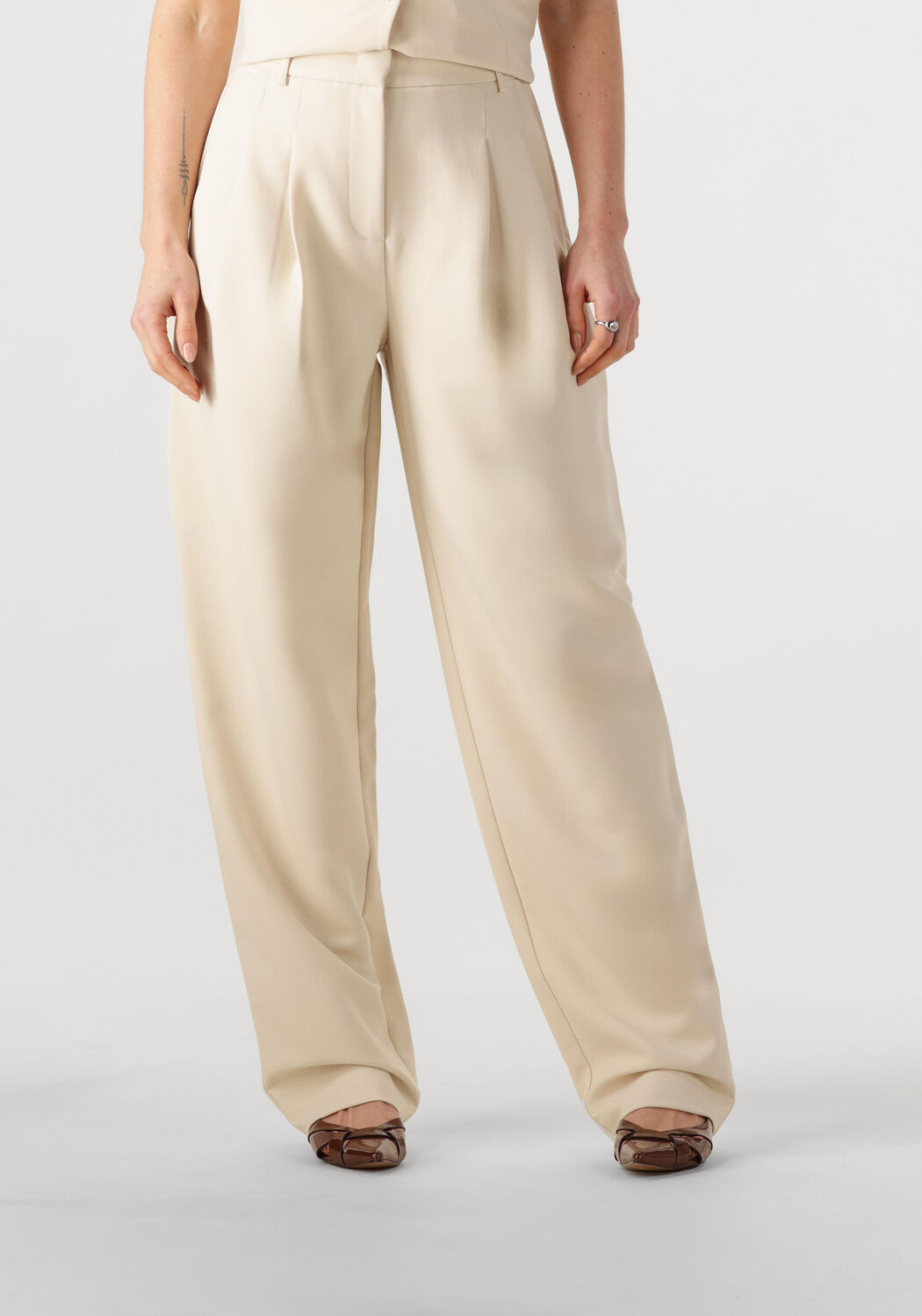 Co'Couture Pantalon Dames Volacc Barrel Pleat Long Pant, Maat: L, Kleur: Beige
