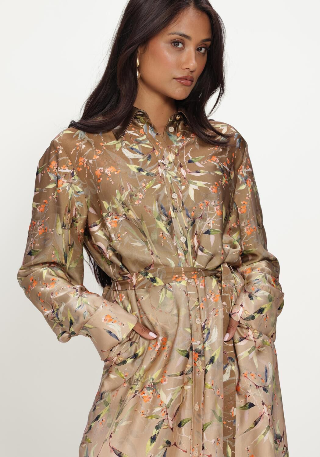 Khaki RIANI Maxi jurk KLEID - large