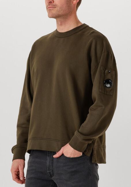 Khaki CP COMPANY Trui SWEATSHIRTS CREW NECK IN BRUSHED EMERIZED DIAGONAL FLEECE - large