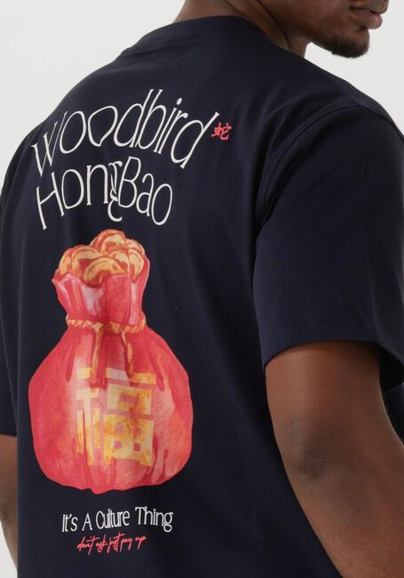 Donkerblauwe WOODBIRD T-shirt WBBAINE HONGBAO TEE - large
