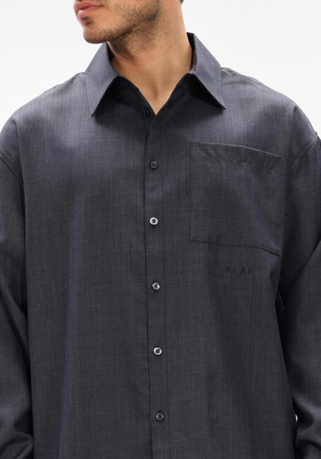 Donkergrijze OLAF HUSSEIN Casual overhemd WOOL BLEND BOXY LS SHIRT - large