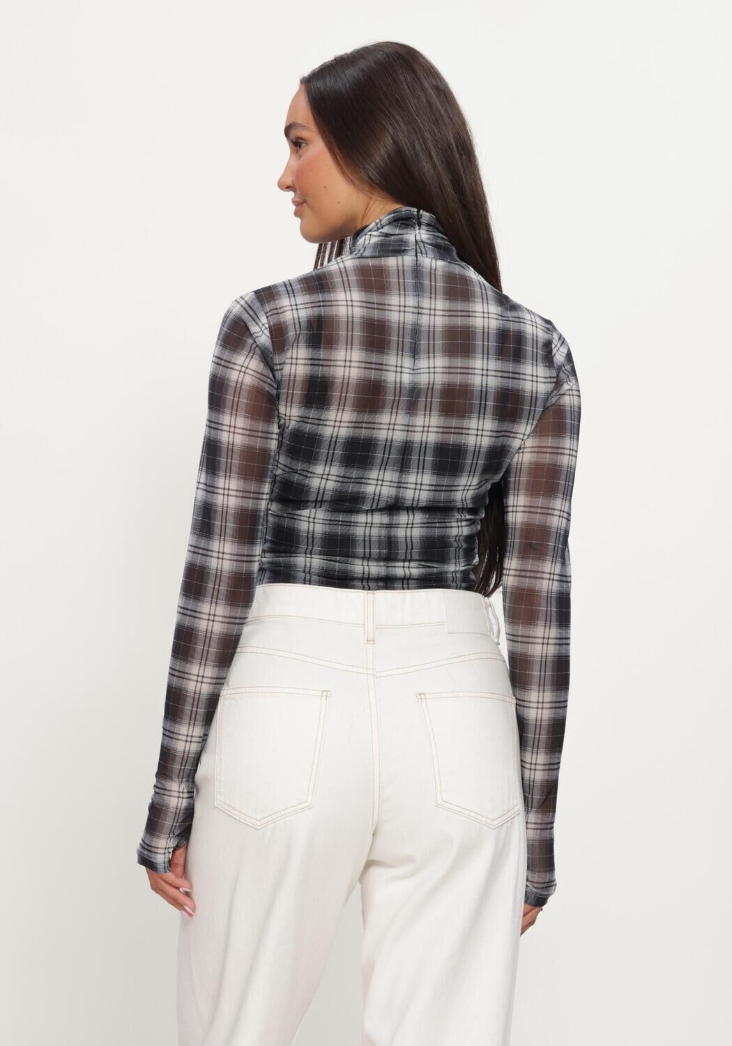 Zwarte DANTE6 Tops & T-shirts CASHA PRINTED CHECK MESH TOP - large
