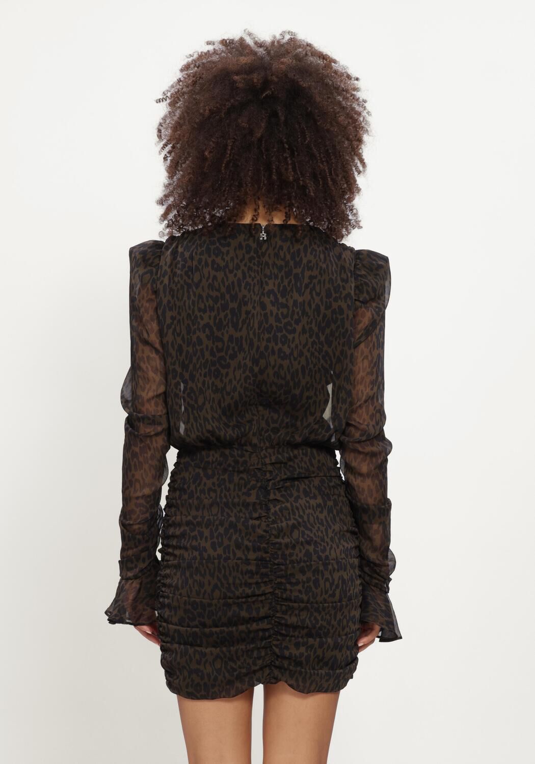 Bruine ROTATE Mini jurk RUCHED FLOWER MINI DRESS - large