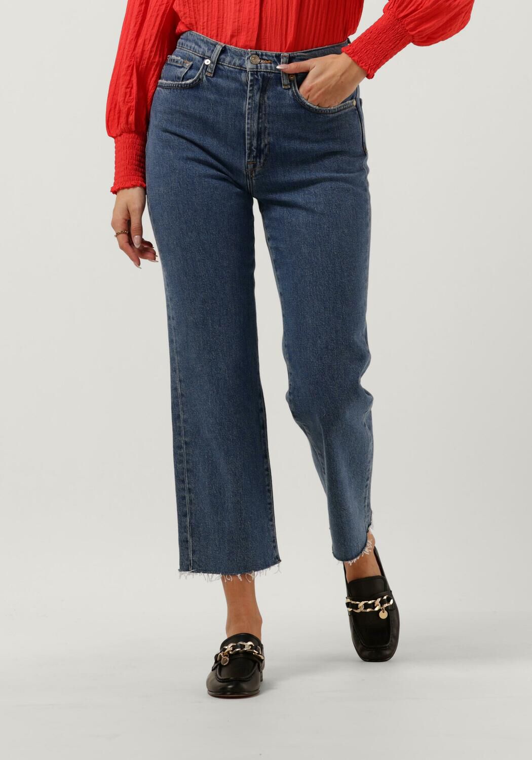 7 for all Mankind Straight Leg Jeans Dames Logan Stovepipe Blaze With Raw Cut Hem, Maat: 25, Kleur: Blauw