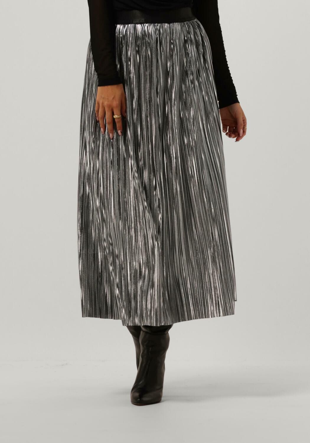 Co'Couture Maxirok Dames Riley Metal Plisse Skirt, Maat: M, Kleur: Zilver