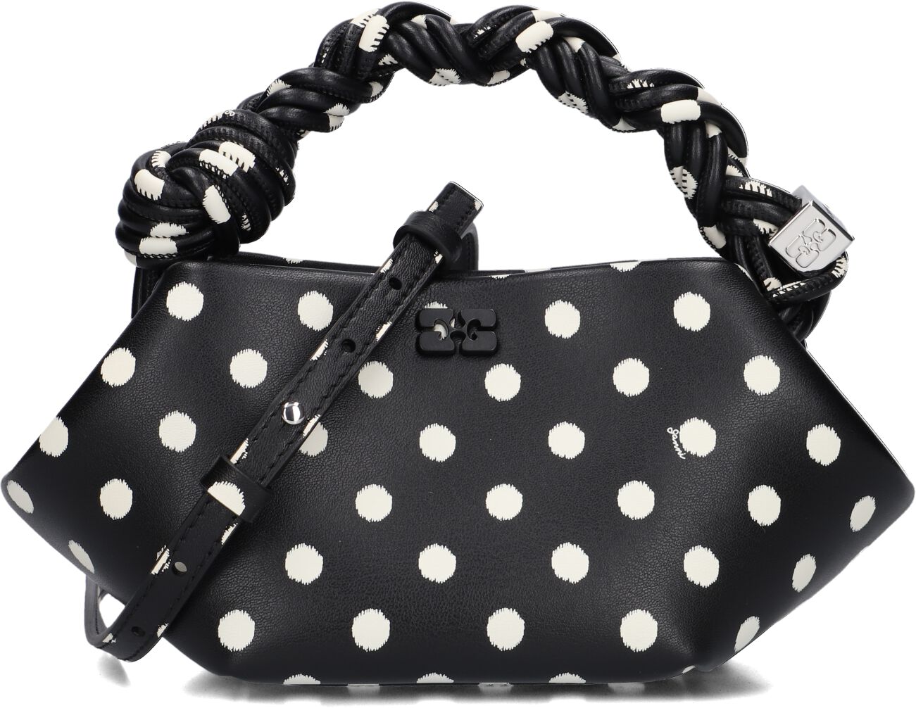 Ganni Ganni Handtas Dames Bou Mini Printed, Materiaal: Leer, Kleur: Zwart