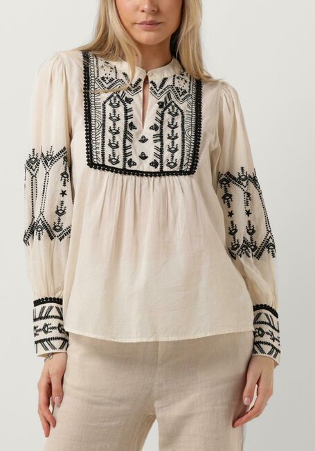 Gebroken wit SUMMUM Blouses TOP COTTON VOILE WITH CONTRAST COLER EMBROIDERY - large