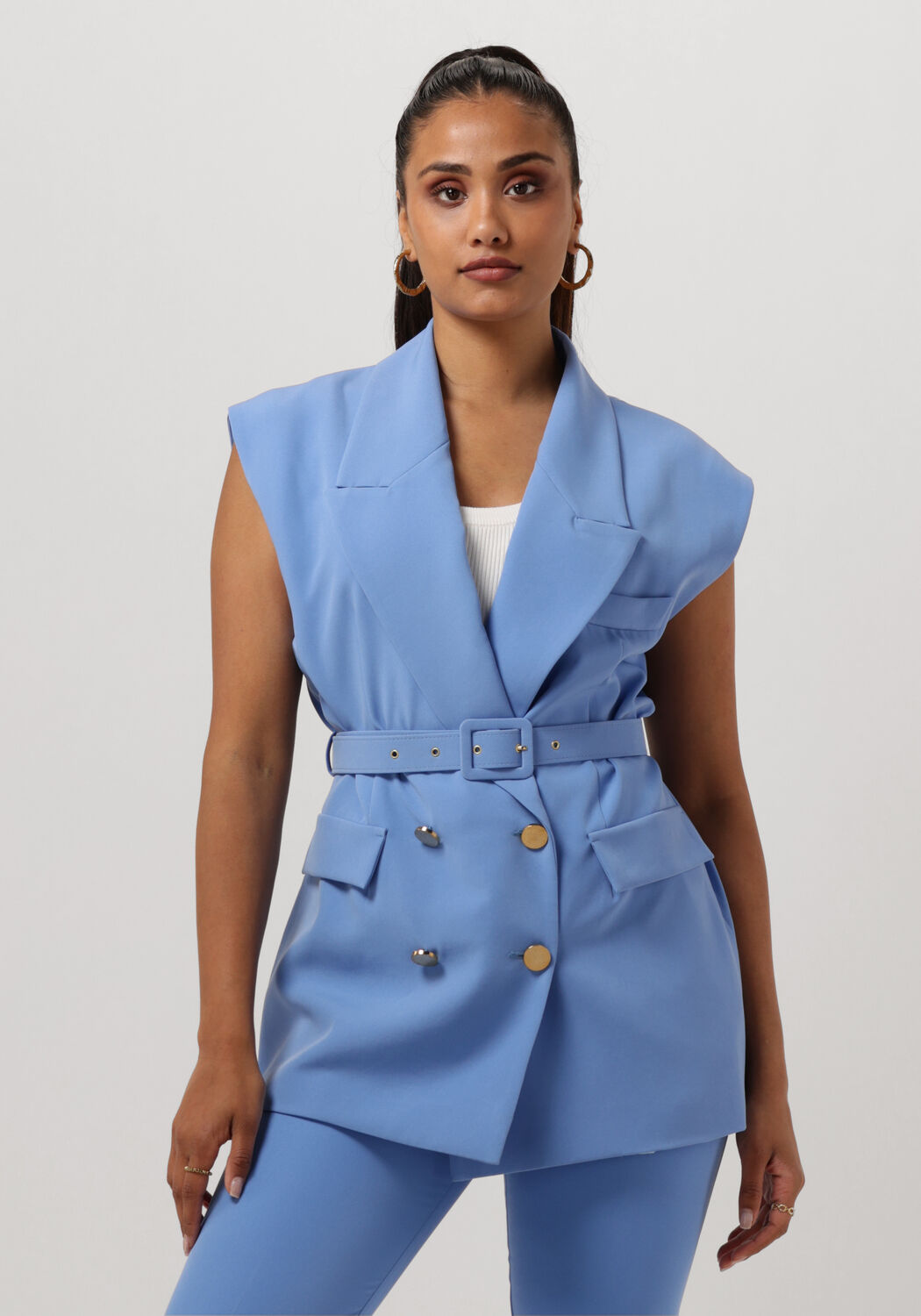 Access Gilet Dames Double-breasted Waistcoat With Belt, Maat: 40, Kleur: Blauw