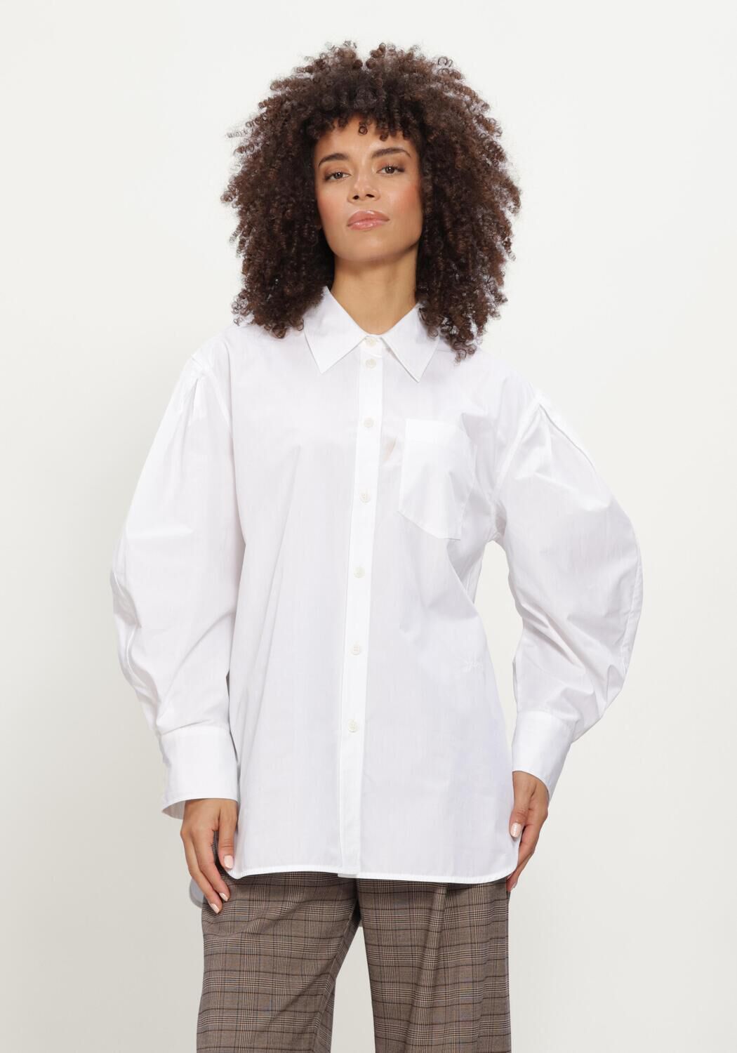 Witte GANNI Blouses COMPACT POPLIN PLEATED SLEEVE SHIRT - large