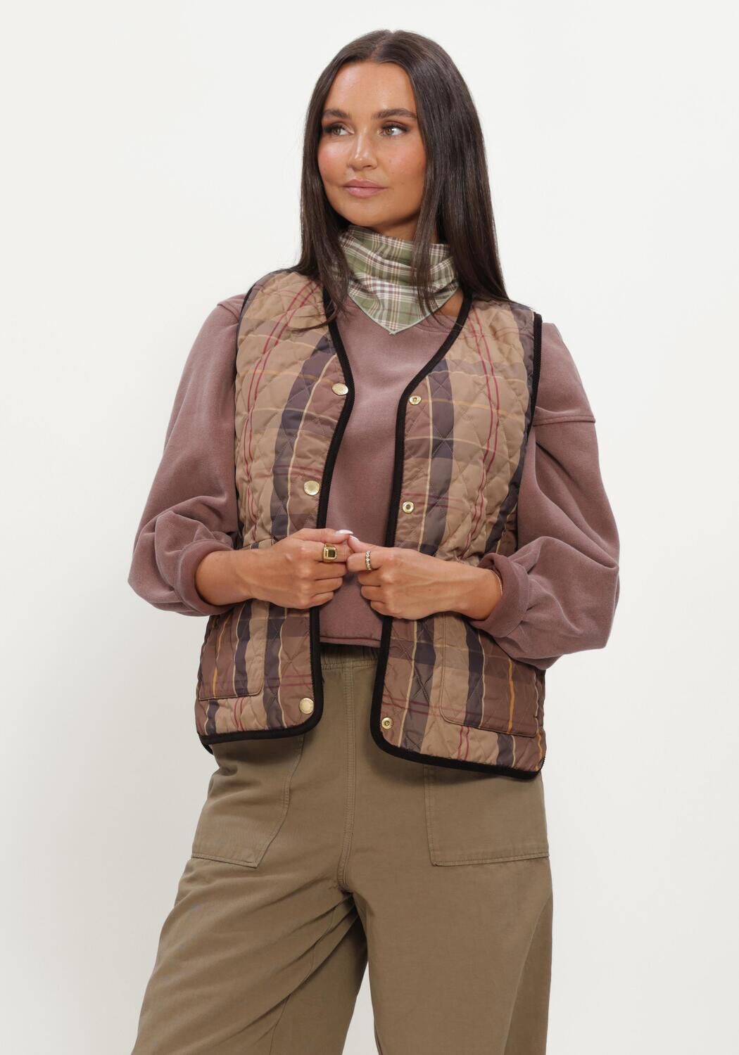 Multi BARBOUR Bodywarmer REIMAGINED ICONS REVERSIBLE TARTAN QUILTED LINER - large