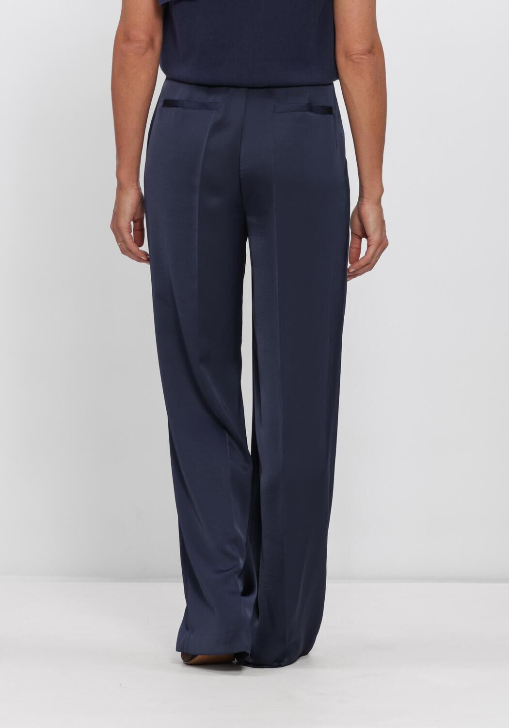 Donkerblauwe DANTE6 Wijde broek JULES SATIN SMART PANTS - large