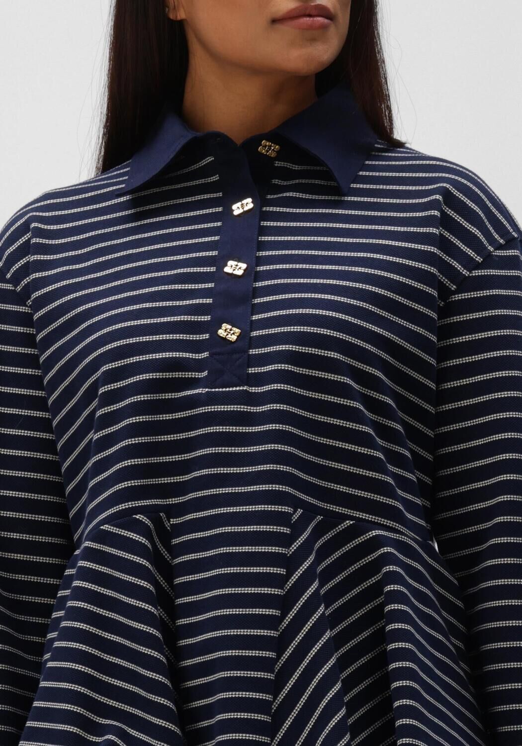 Donkerblauwe GANNI Trui SINGLE PIQUE PEPLUM POLO - large