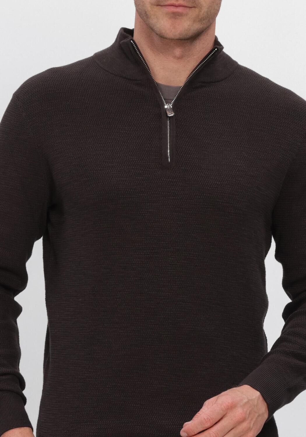 Bruine PROFUOMO Trui PULLOVER HALF ZIP TWINKLE SLUB STRUCTURE - large