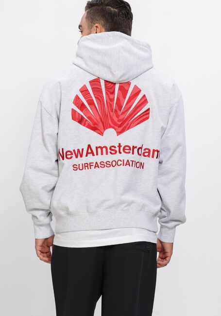 Lichtgrijze NEW AMSTERDAM SURF ASSOCIATION Sweater LOGO HOODIE ASH/POPPY RED - large