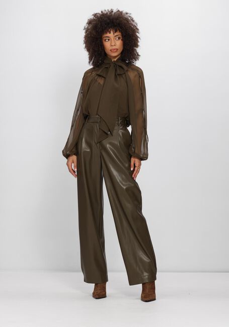 Olijf DANTE6 Wijde broek MINORA FAUX LEATHER BARREL PANTS - large