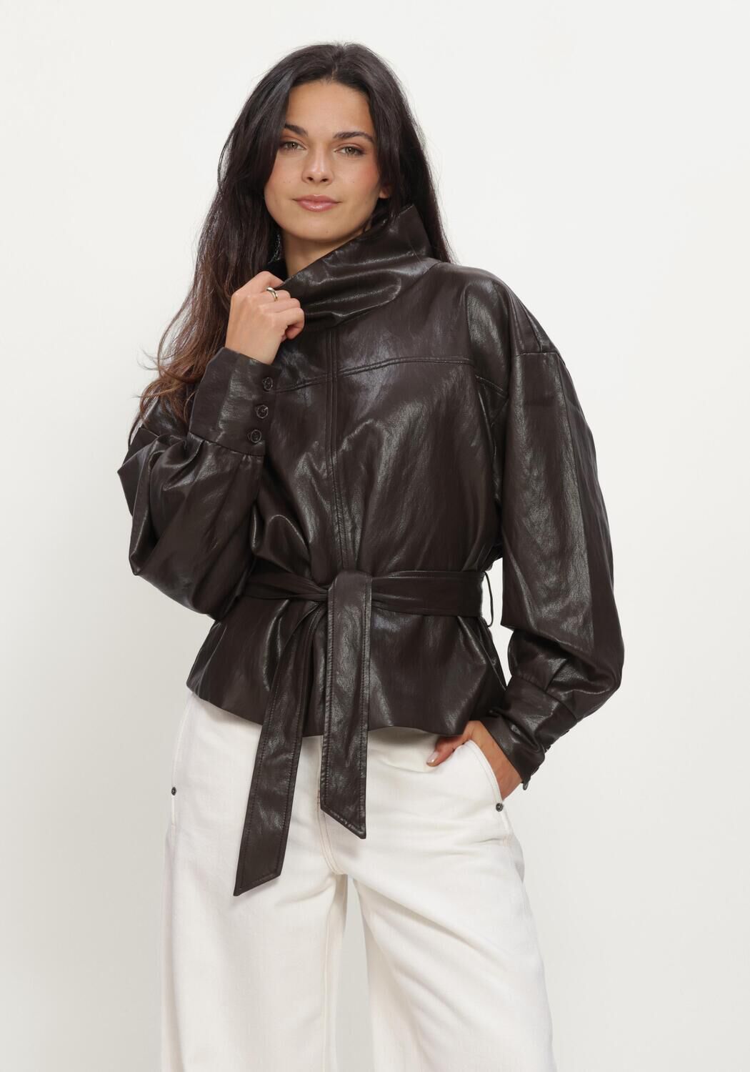 Bruine CO'COUTURE Leren jas GITTCC FUNNEL NECK BLOUSE - large