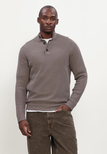 Taupe GENTI Trui TURTLE BUTTON LS - large