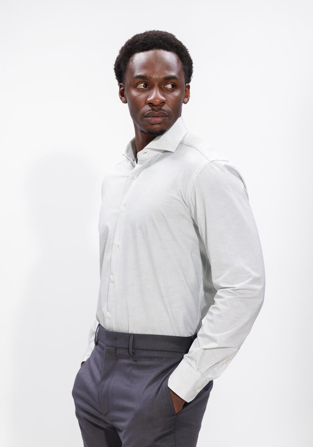 Lichtgrijze XACUS Klassiek overhemd ACTIVE SHIRT 520ML - large