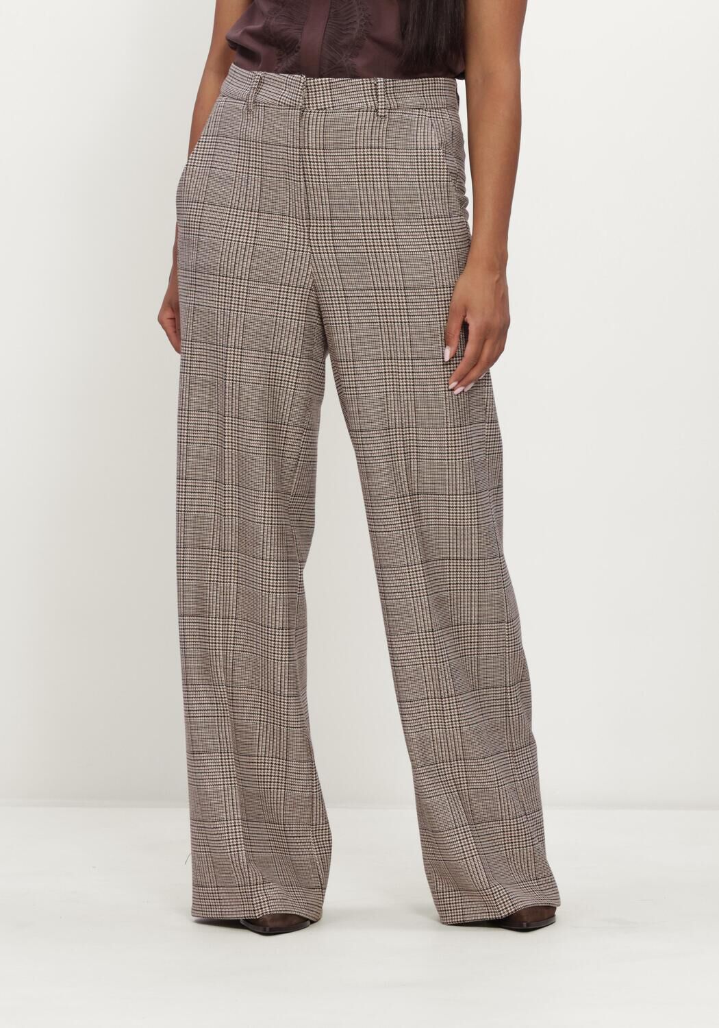 Beige CAMBIO Wijde broek ALEXIS WOVEN CLASSICAL GLENCHECK WOOL SUBSTITUTE - large