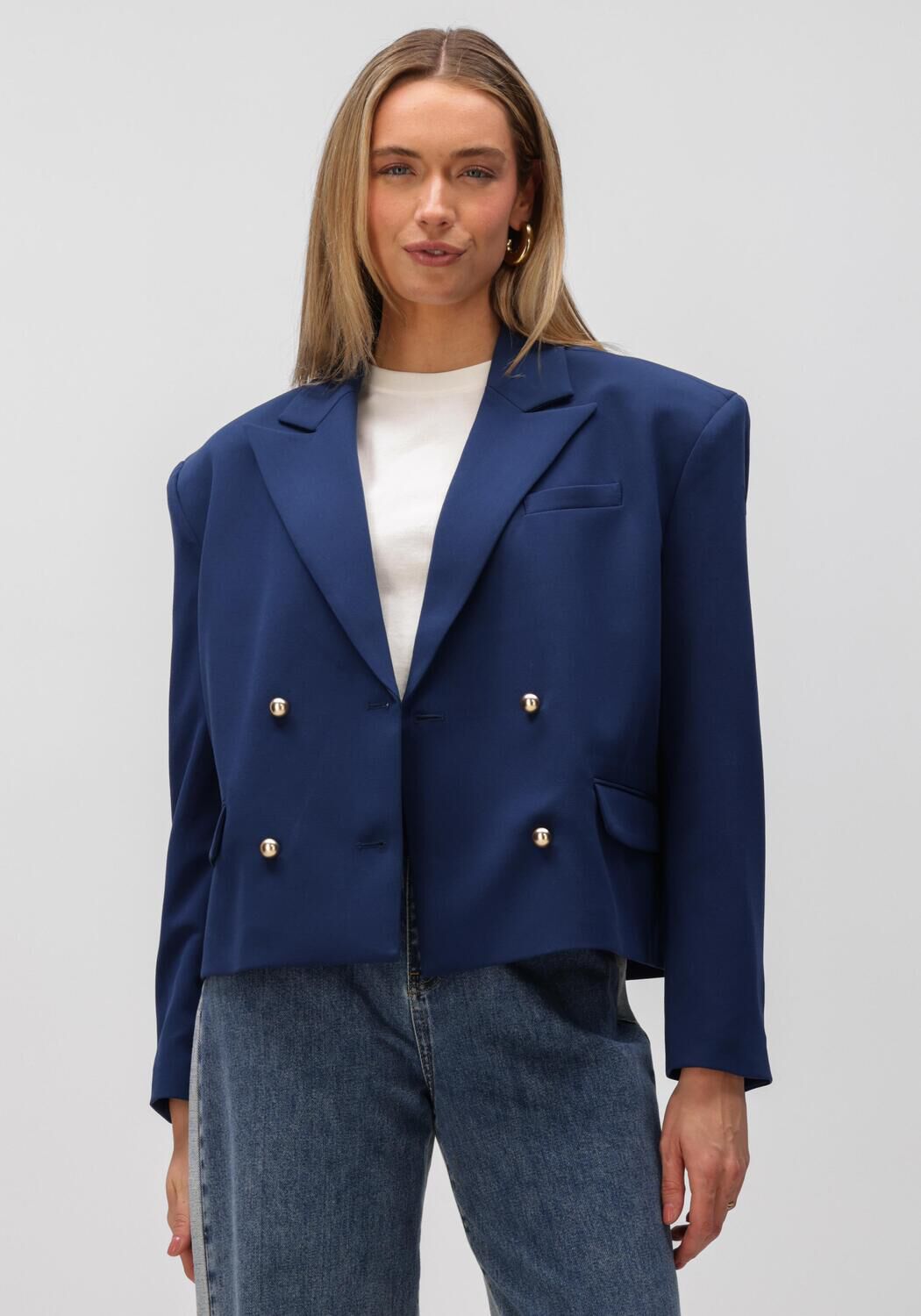 Alix the Label Blazer Dames Ladies Woven Boxy Blazer, Maat: S, Kleur: Donkerblauw afbeelding 1
