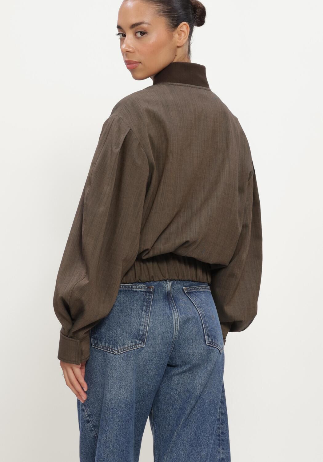 Donkergroene GANNI Jack LIGHT WOOL MELANGE BOMBER JACKET - large